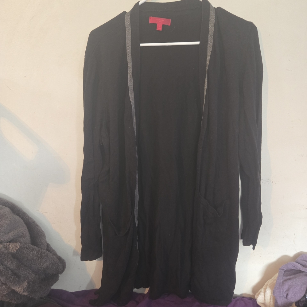 Jennifer Lopez Black Cardigan with Gray Trim Size Large